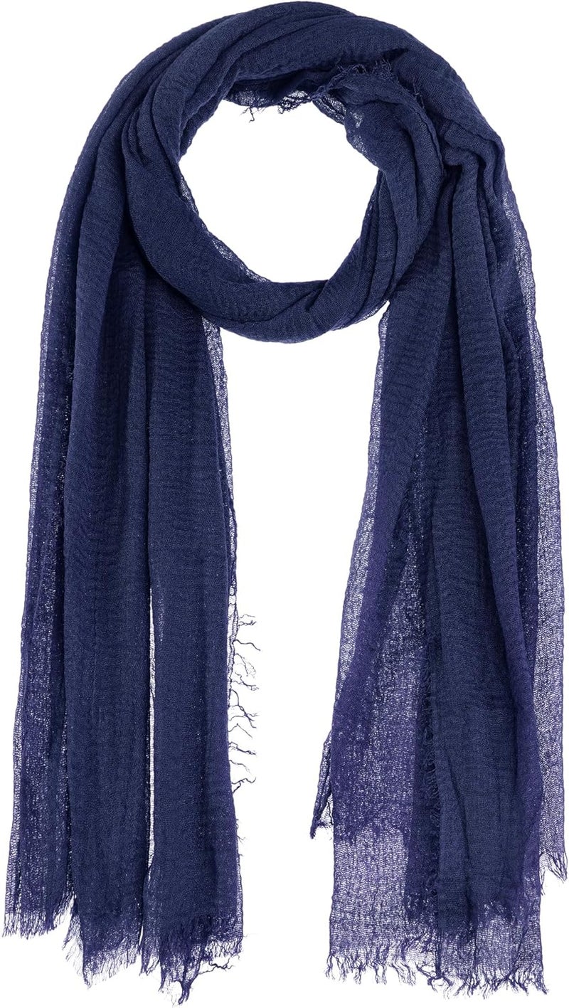 Nydotd Women Summer Cotton Linen Scarf Crinkle Long Beach Shawl Wrap hijab with Fringe - Image 1
